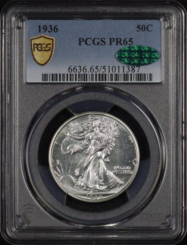 Obverse of this 1936 Walking Liberty Half Dollar PCGS PR-65 CAC