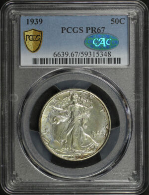 Obverse of this 1939 Walking Liberty Half Dollar PCGS PR-67 CAC