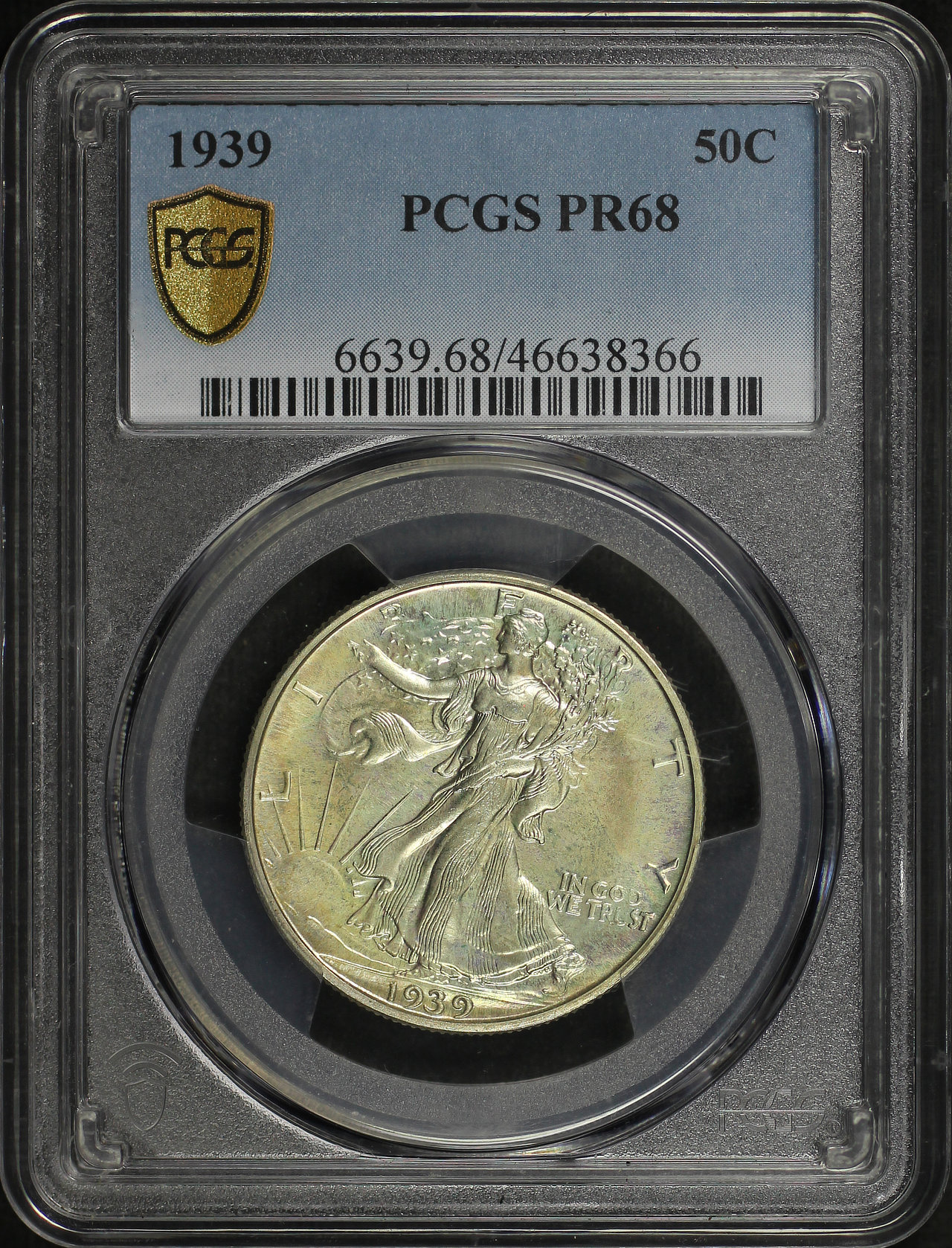 Obverse of this 1939 Walking Liberty Half Dollar PCGS PR-68
