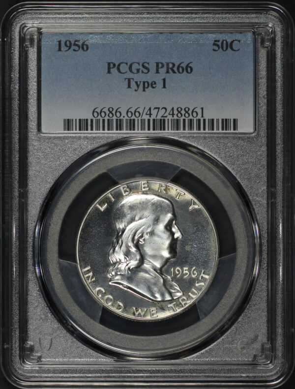 Obverse of this 1956 Franklin Half Dollar Type 1 PCGS PR-66