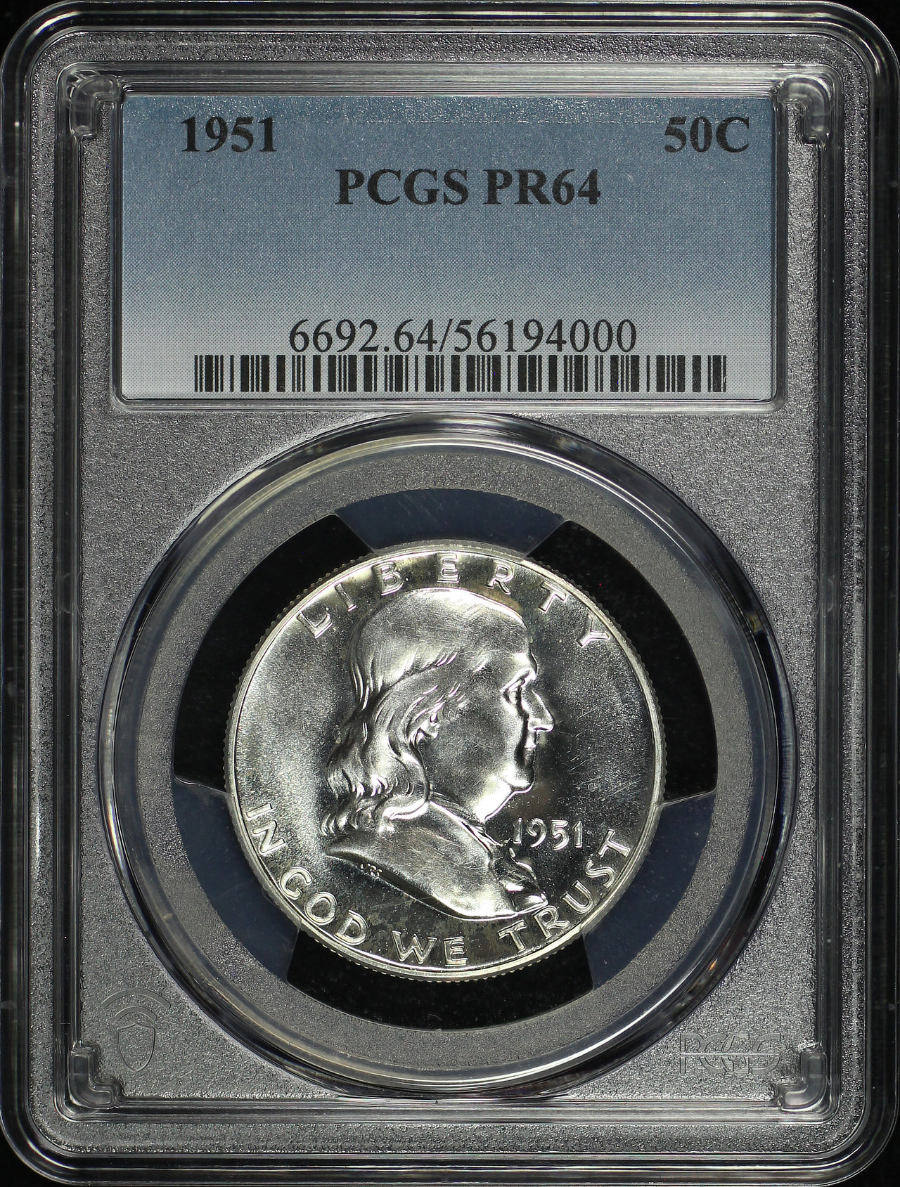 Obverse of this 1951 Franklin Half Dollar PCGS PR-64