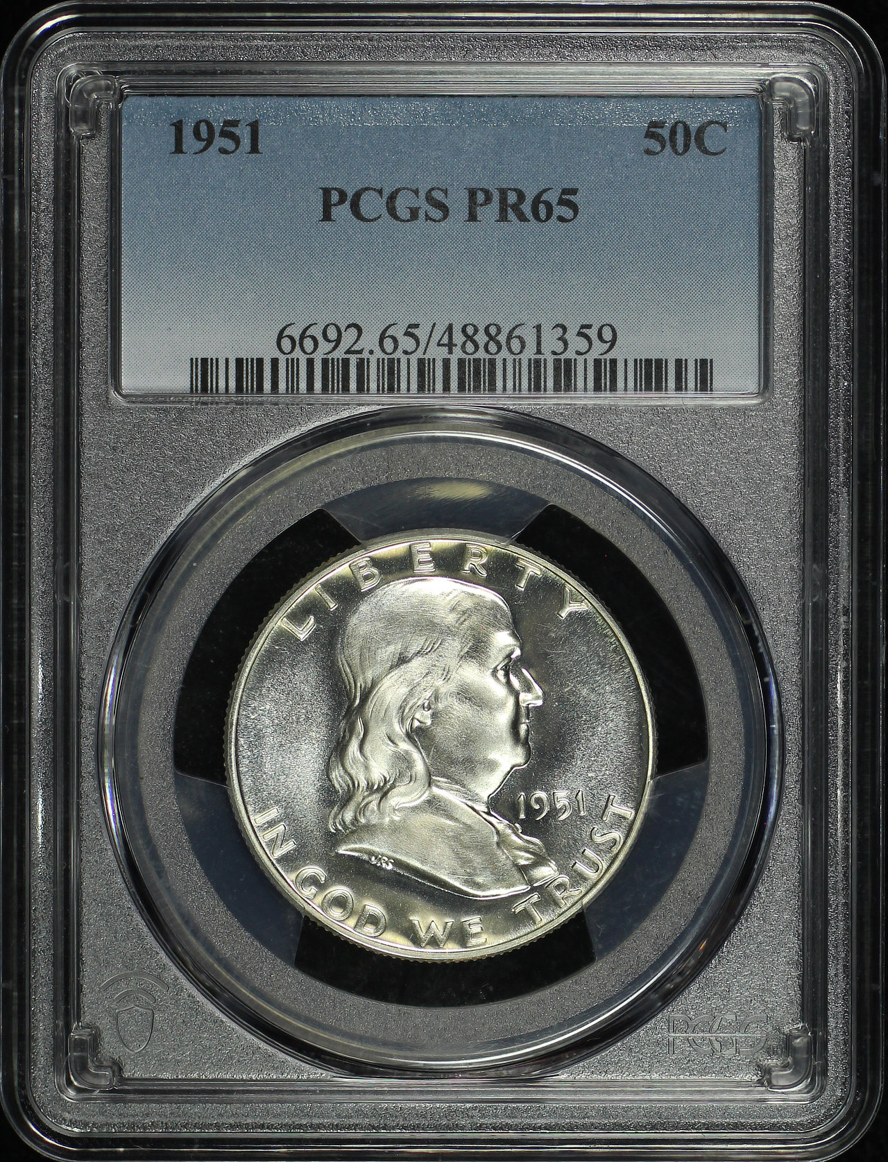 Obverse of this 1951 Franklin Half Dollar PCGS PR-65