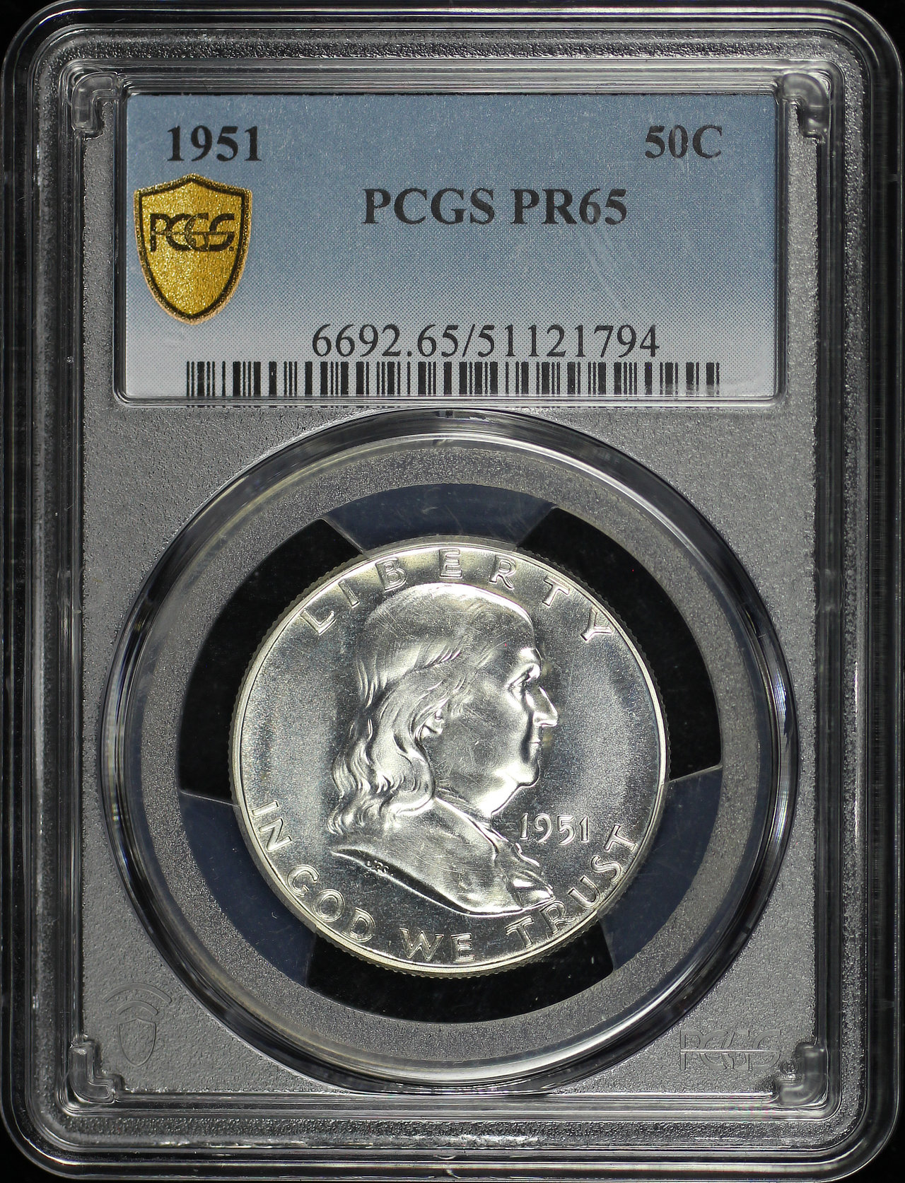 Obverse of this 1951 Franklin Half Dollar PCGS PR-65