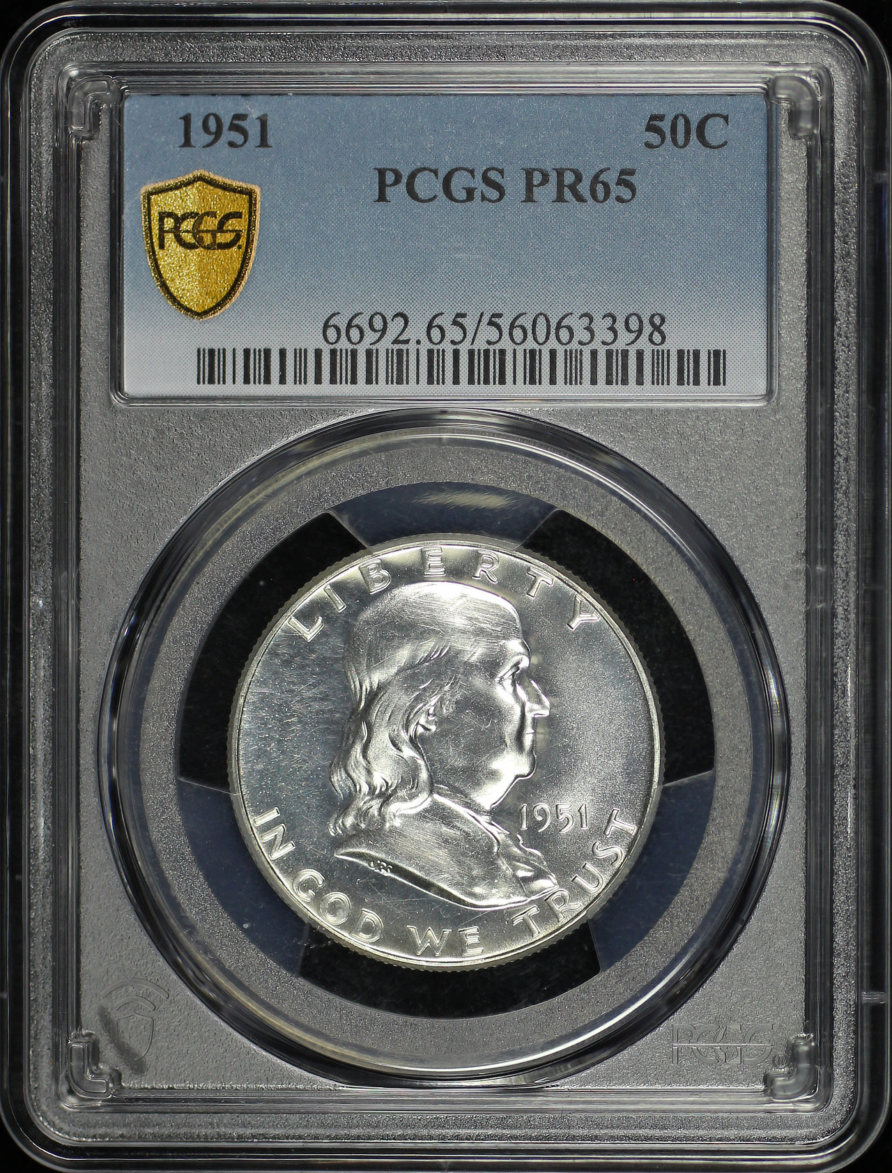 Obverse of this 1951 Franklin Half Dollar PCGS PR-65
