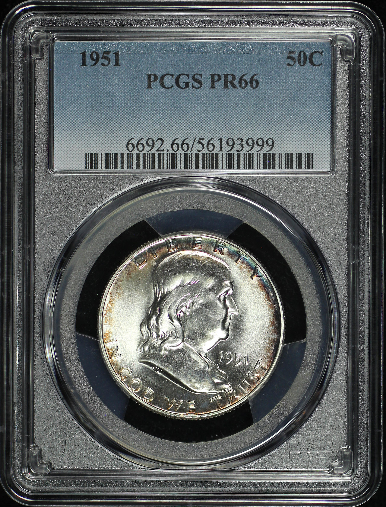 Obverse of this 1951 Franklin Half Dollar PCGS PR-66