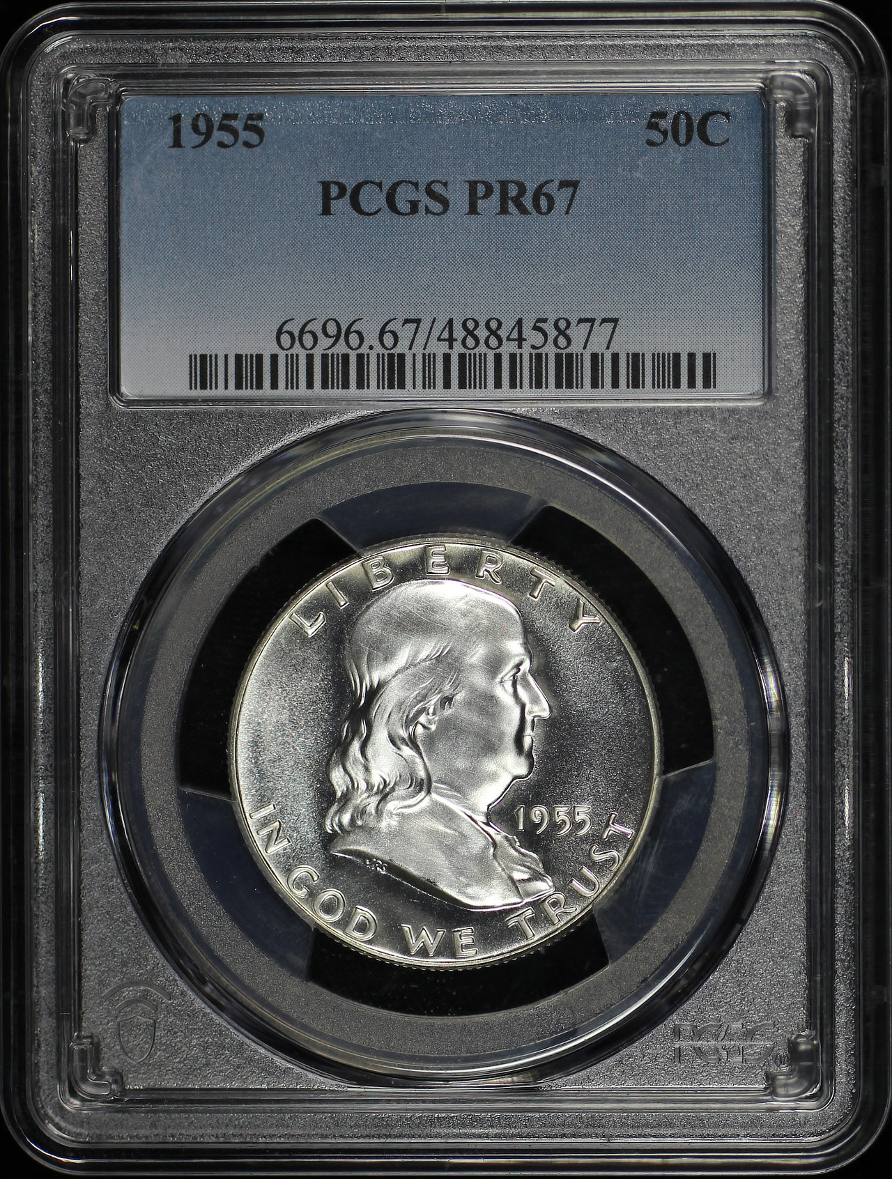 Obverse of this 1955 Franklin Half Dollar PCGS PR-67