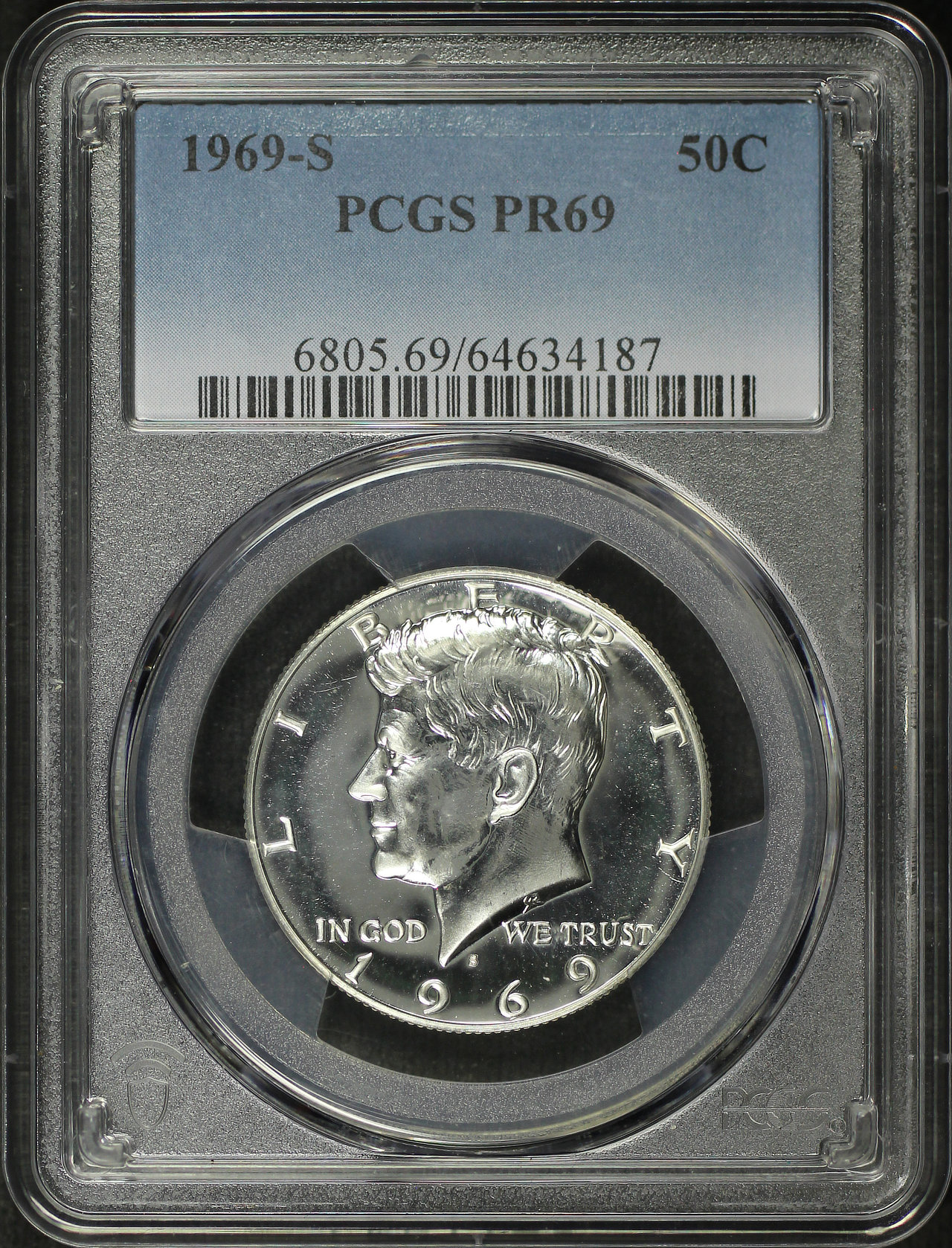 Obverse of this 1969-S Kennedy Half Dollar PCGS PR-69