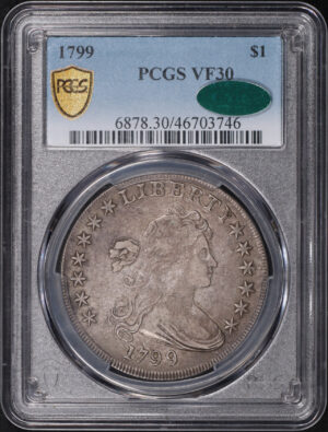 Obverse of this 1799 Draped Bust Dollar PCGS VF-30 CAC
