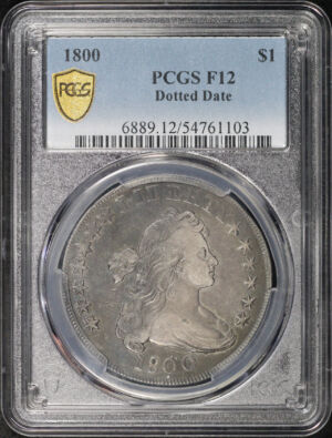 Obverse of this 1800 Dotted Date Draped Bust Dollar PCGS F-12