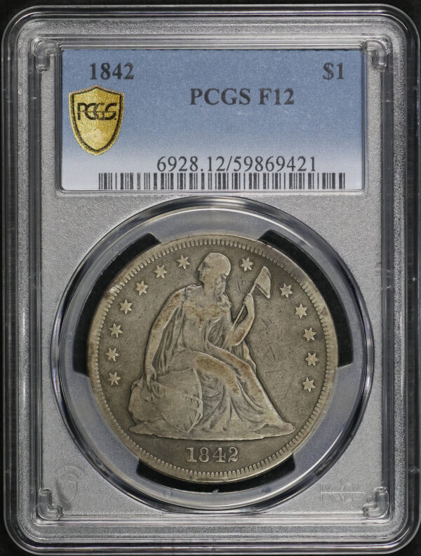 Obverse of this 1842 Liberty Seated Dollar PCGS F-12