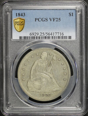 Obverse of this 1843 Liberty Seated Dollar PCGS VF-25
