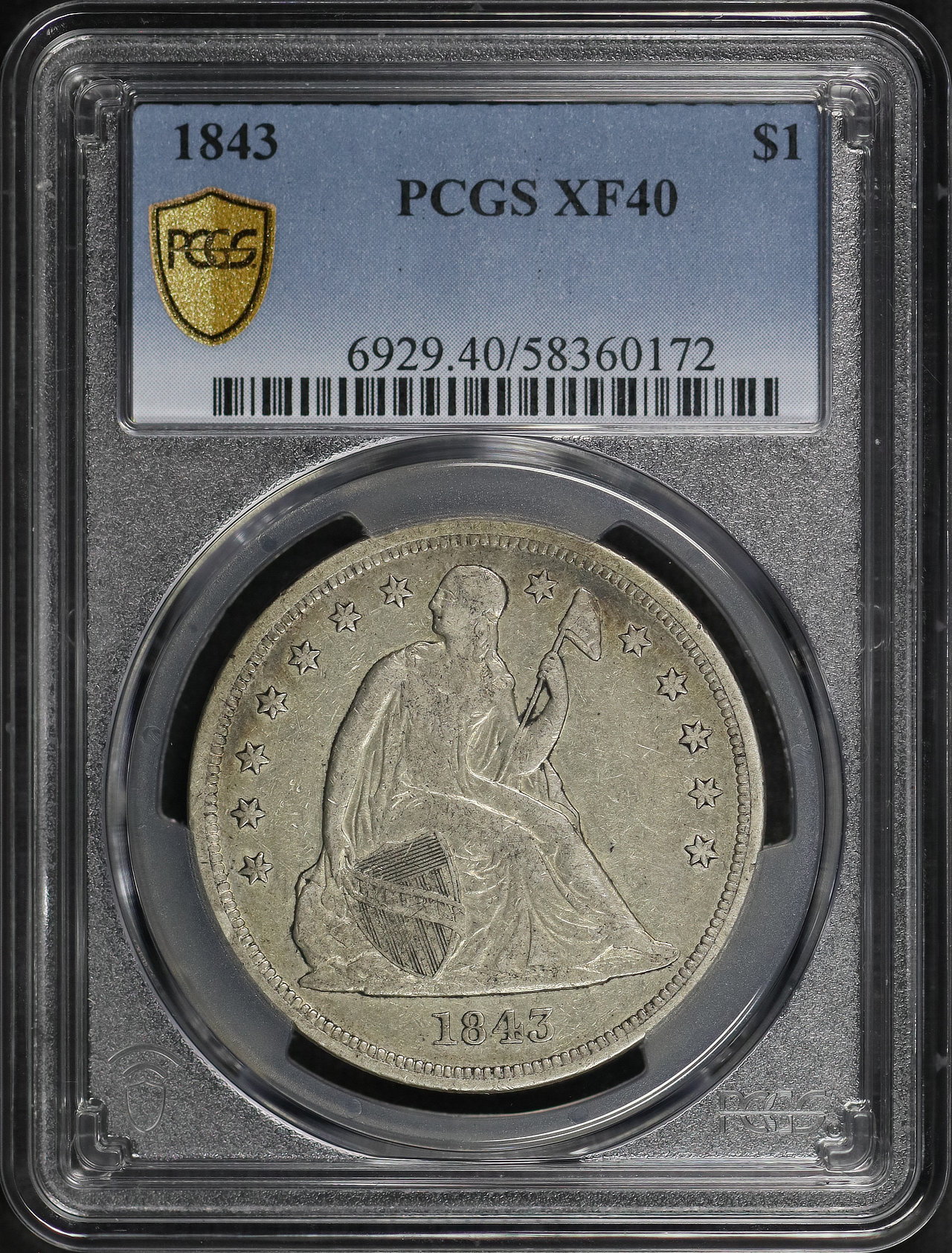 Obverse of this 1843 Liberty Seated Dollar PCGS XF-40