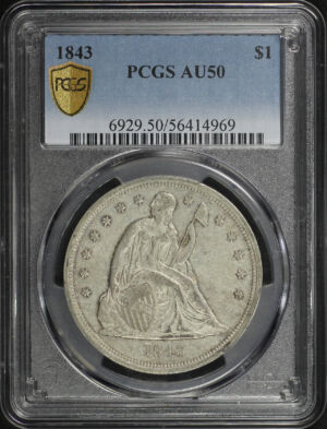 Obverse of this 1843 Liberty Seated Dollar PCGS AU-50