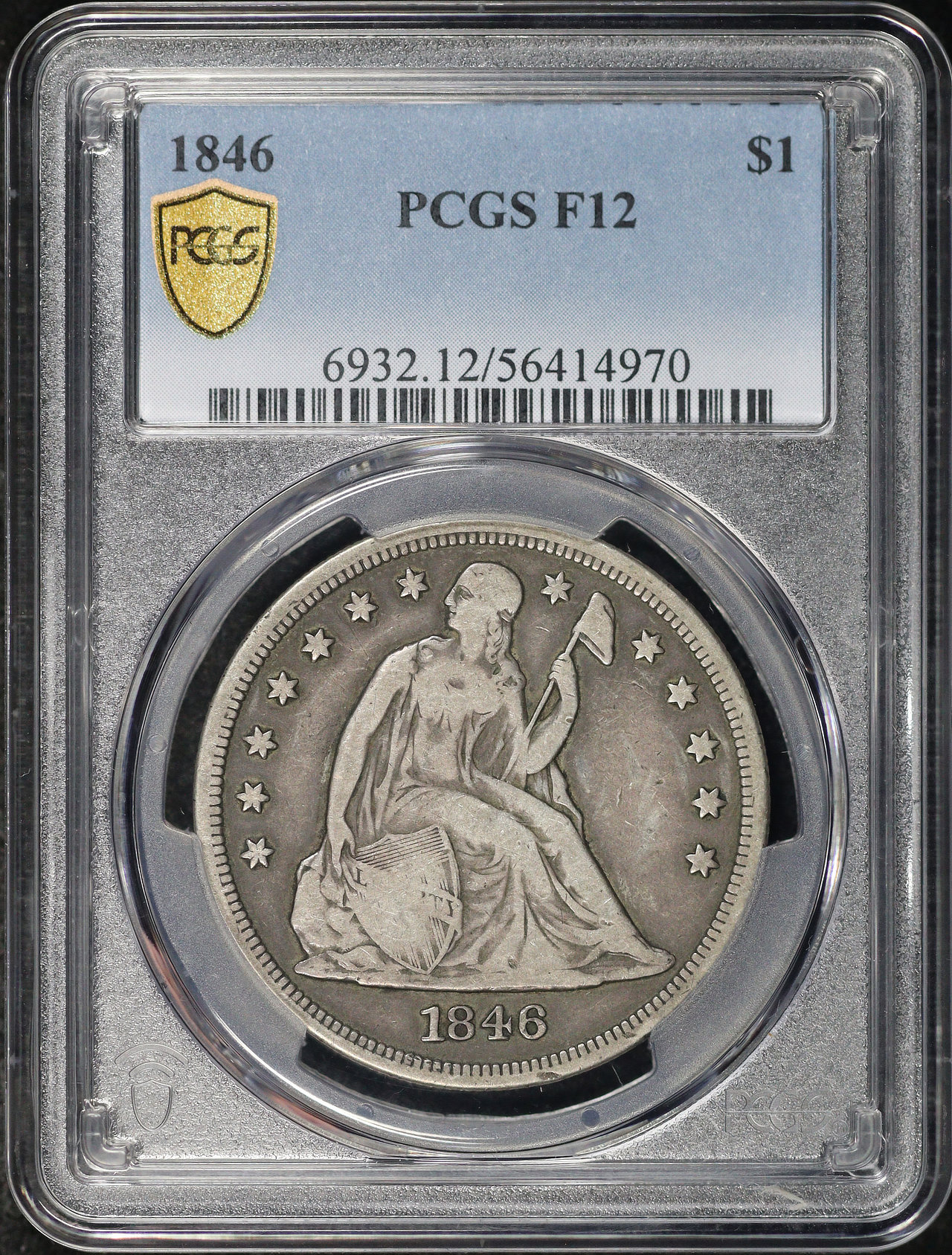 Obverse of this 1846 Liberty Seated Dollar PCGS F-12