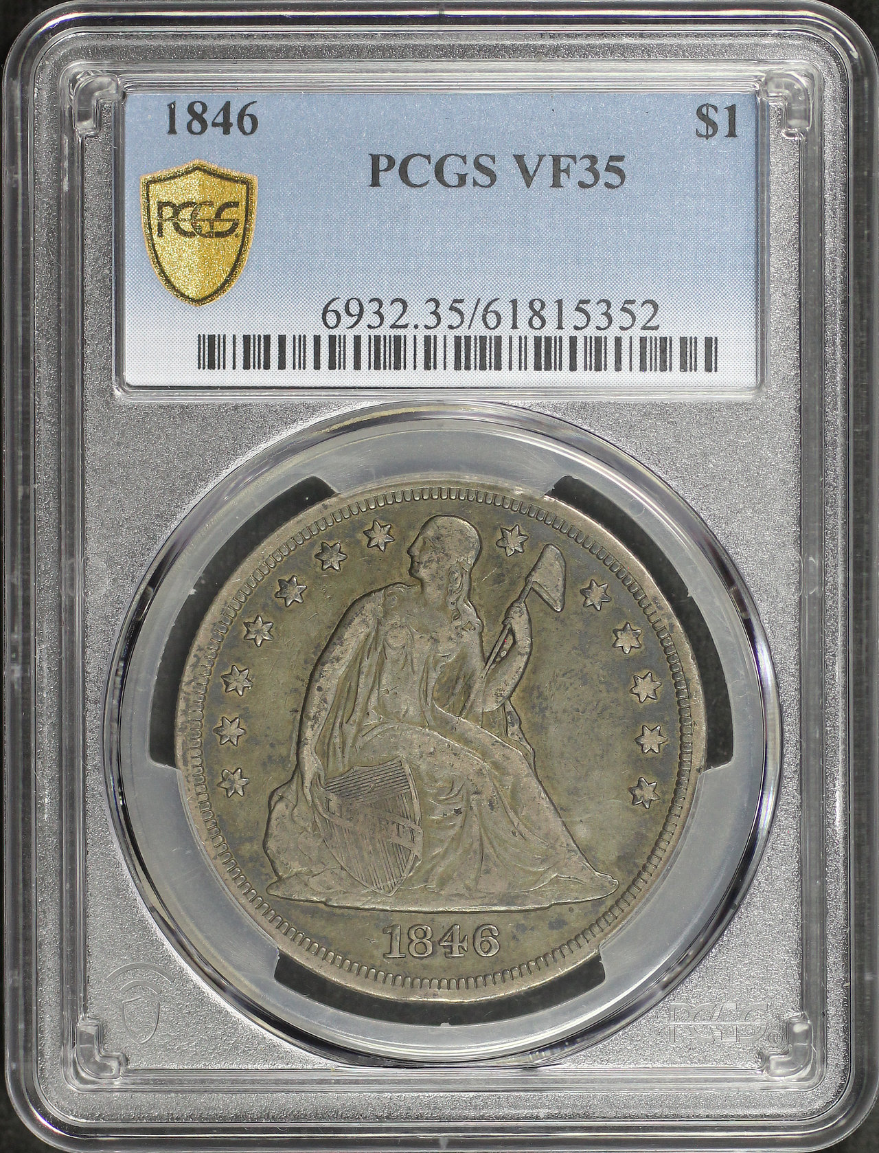 Obverse of this 1846 Liberty Seated Dollar PCGS VF-35