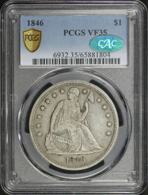 Obverse of this 1846 Liberty Seated Dollar PCGS VF-35 CAC