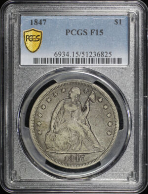 Obverse of this 1847 Liberty Seated Dollar PCGS F-15
