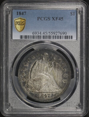 Obverse of this 1847 Liberty Seated Dollar PCGS XF-45