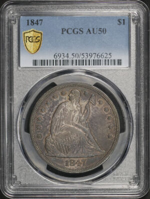 Obverse of this 1847 Liberty Seated Dollar PCGS AU-50