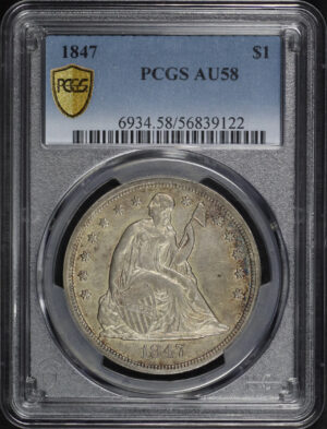 Obverse of this 1847 Liberty Seated Dollar PCGS AU-58
