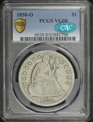 Obverse of this 1850-O Liberty Seated Dollar PCGS VG-08 CAC