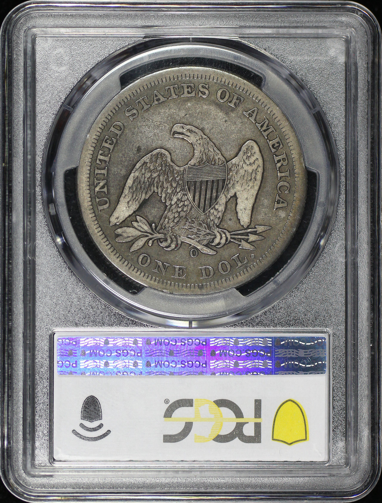 Reverse of this 1859-O Liberty Seated Dollar PCGS F-15