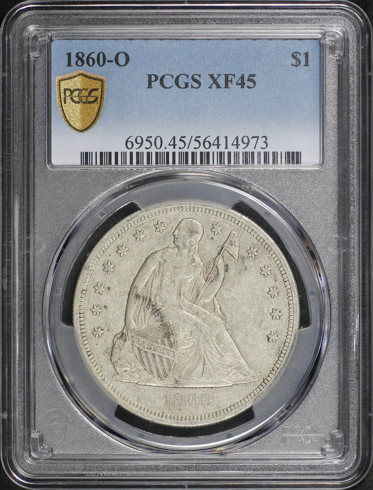 Obverse of this 1860-O Liberty Seated Dollar PCGS XF-45
