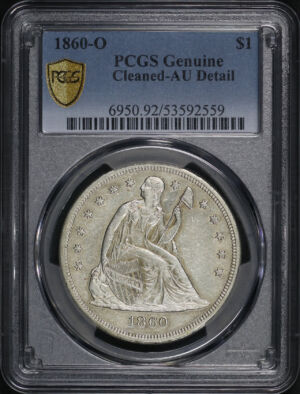 Obverse of this 1860-O Liberty Seated Dollar PCGS AU Details Cleaned 
