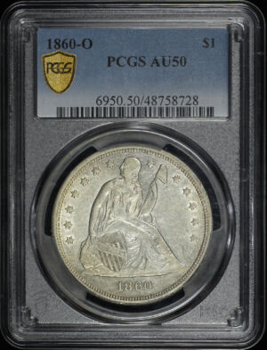 Obverse of this 1860-O Liberty Seated Dollar PCGS AU-50