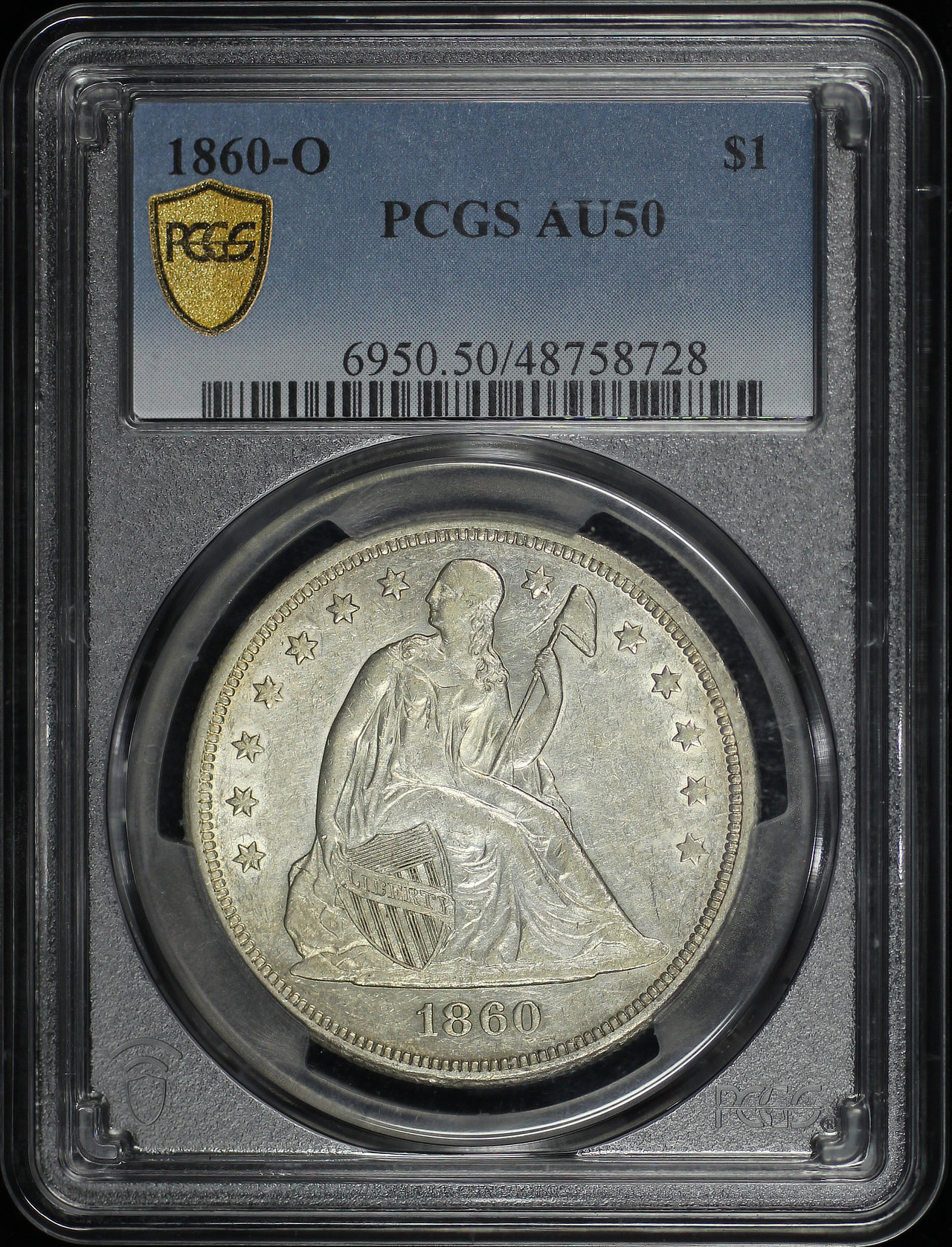 Obverse of this 1860-O Liberty Seated Dollar PCGS AU-50
