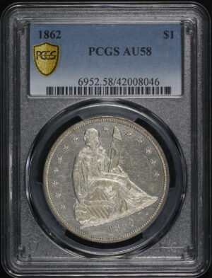 Obverse of this 1862 Liberty Seated Dollar PCGS AU-58