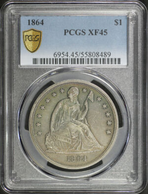 Obverse of this 1864 Liberty Seated Dollar PCGS XF-45