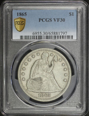 Obverse of this 1865 Liberty Seated Dollar PCGS VF-30