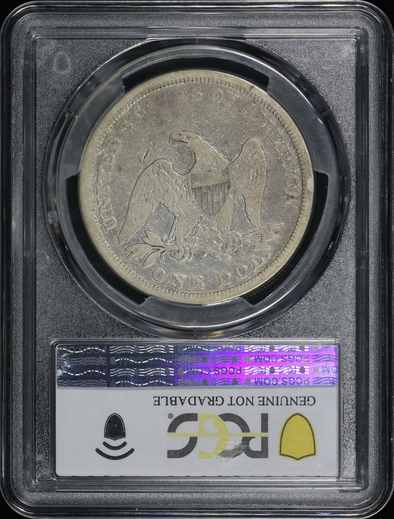 Reverse of this 1865 Liberty Seated Dollar PCGS VG Details Cleaned