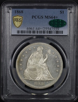 Obverse of this 1868 Liberty Seated Dollar PCGS MS-64+ CAC