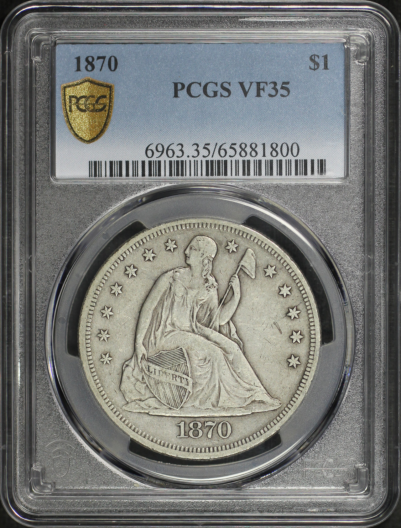 Obverse of this 1870 Liberty Seated Dollar PCGS VF-35