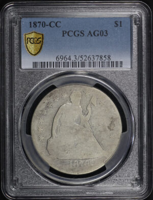 Obverse of this 1870-CC Liberty Seated Dollar PCGS AG-03