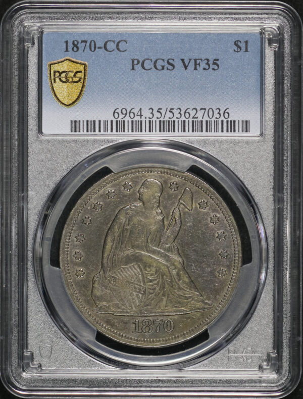 Obverse of this 1870-CC Liberty Seated Dollar PCGS VF-35