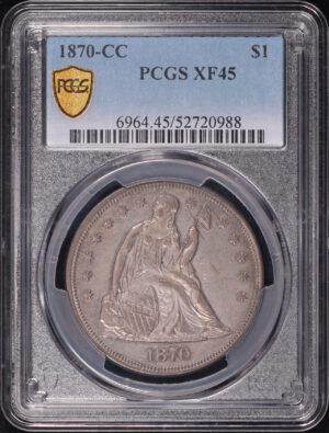 Obverse of this 1870-CC Liberty Seated Dollar PCGS XF-45