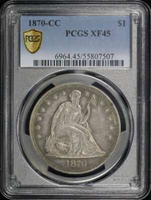 Obverse of this 1870-CC Liberty Seated Dollar PCGS XF-45