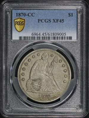 Obverse of this 1870-CC Liberty Seated Dollar PCGS XF-45