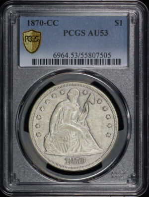 Obverse of this 1870-CC Liberty Seated Dollar PCGS AU-53