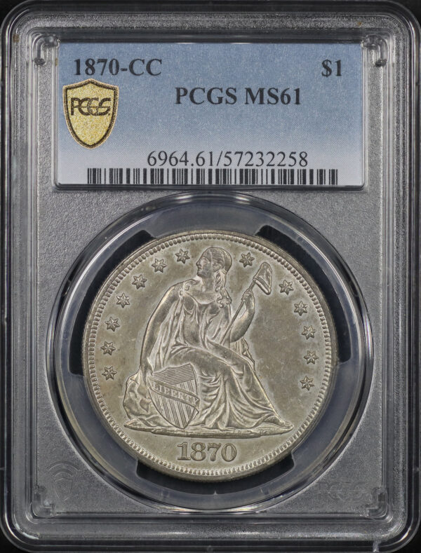 Obverse of this 1870-CC Liberty Seated Dollar PCGS MS-61 Rotated Reverse Die 