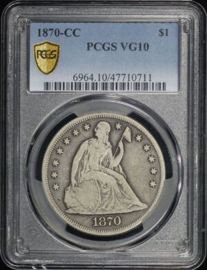 Obverse of this 1870-CC Liberty Seated Dollar PCGS VG-10