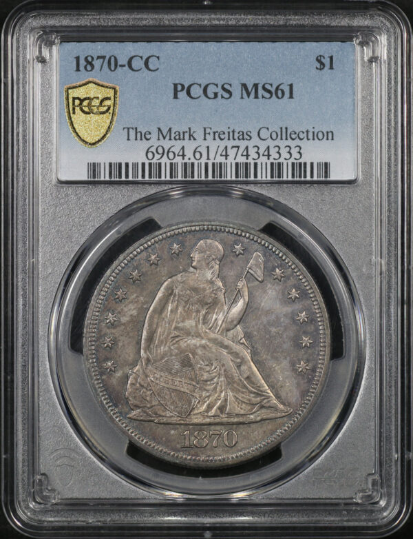 Obverse of this 1870-CC Liberty Seated Dollar PCGS MS-61