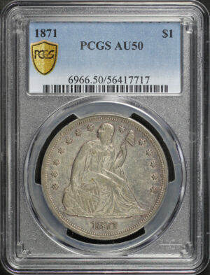 Obverse of this 1871 Liberty Seated Dollar PCGS AU-50