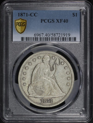 Obverse of this 1871-CC Liberty Seated Dollar PCGS XF-40