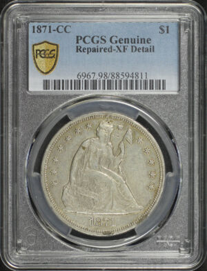 Obverse of this 1871-CC Liberty Seated Dollar PCGS XF Details Damaged