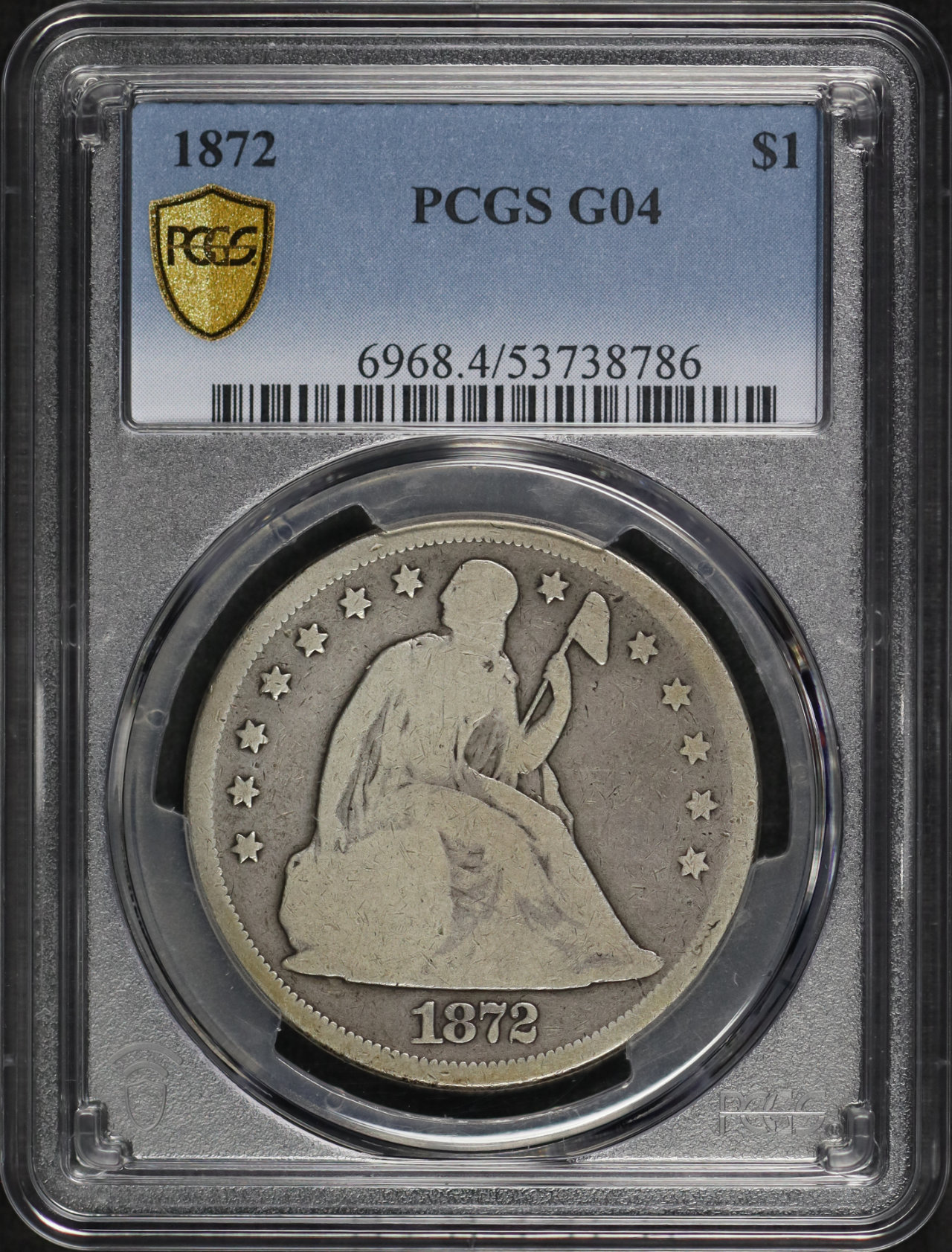 Obverse of this 1872 Liberty Seated Dollar PCGS G-04