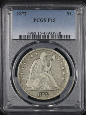 Obverse of this 1872 Liberty Seated Dollar PCGS F-15